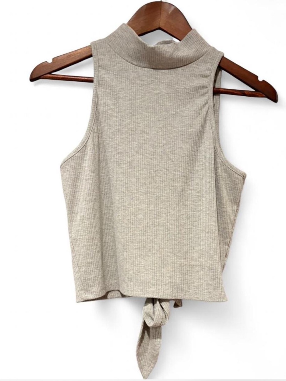 Alya Ribbed Mock Neck Tie-Back Tank | Gray | Large